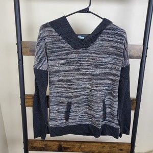 Maurices pullover grey multicolor knit hoodie metallic thread detail size S